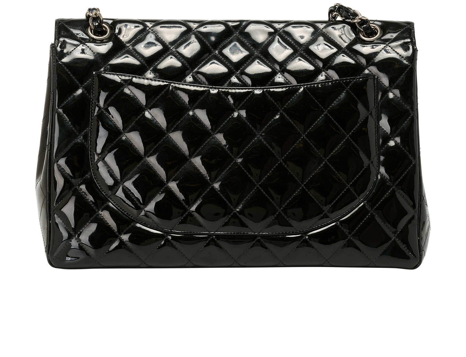 Maxi Classic Single Flap, &pound;2,900, Handbags, Black, Patent Leather, Back view